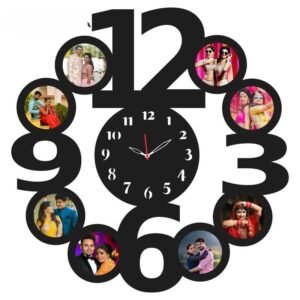 Black Wooden Clock With Photo Frame
