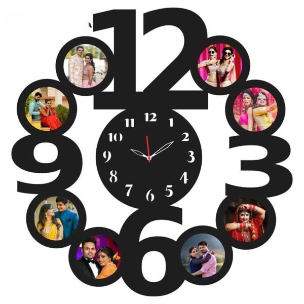 Black Wooden Clock With Photo Frame