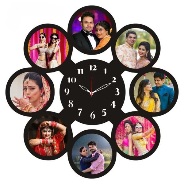Personalized 8 Photos Collage MDF Clock with 8
